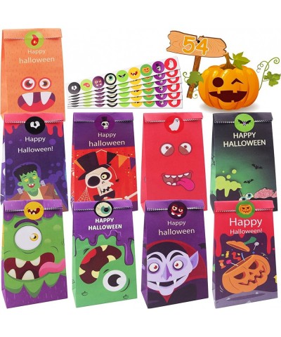 54 Pieces Halloween Paper Trick or Treat Bags with Character Designs Halloween Trick-or-Treating Goodie Bags with Stickers Ha...