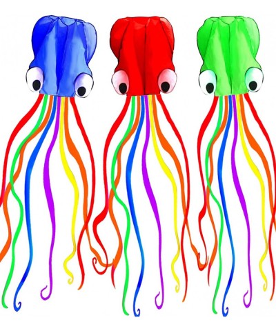 Pack 3 Colors Beautiful Large Easy Flyer Kite for Kids-Software Octopus-It's Big! 31 Inches Wide with Long Tail 157 Inches Lo...