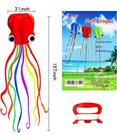 Pack 3 Colors Beautiful Large Easy Flyer Kite for Kids-Software Octopus-It's Big! 31 Inches Wide with Long Tail 157 Inches Lo...