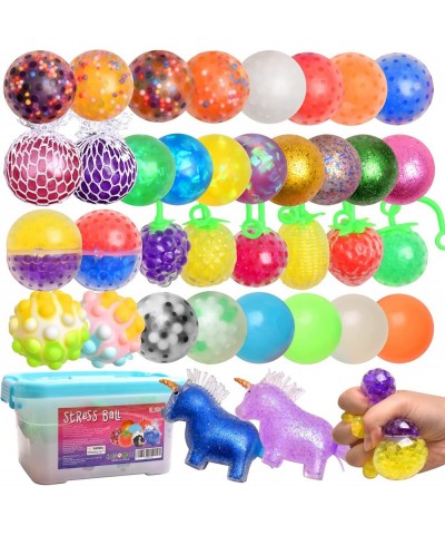 Stress Balls Set Squishy Ball 36Pack Sensory Toys Stress Relief Ball Toys for Adults Kids - Fruit Mesh Dough Water Beads Unic...