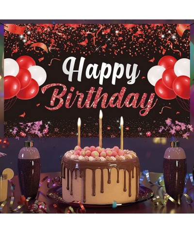 Happy Birthday Banner Backdrop - Red Black Birthday Party Decorations Birthday Party Supplies Kids Men Women Bday Gifts Sign ...