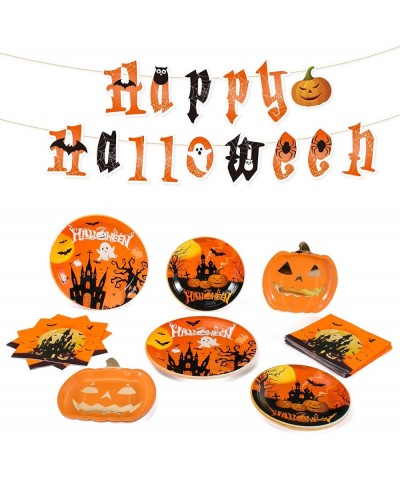 Halloween Party Supplies Tableware Set - Plates Napkins Banner - Happy Halloween Pumpkin Castle Theme Decorations for Kids Ho...