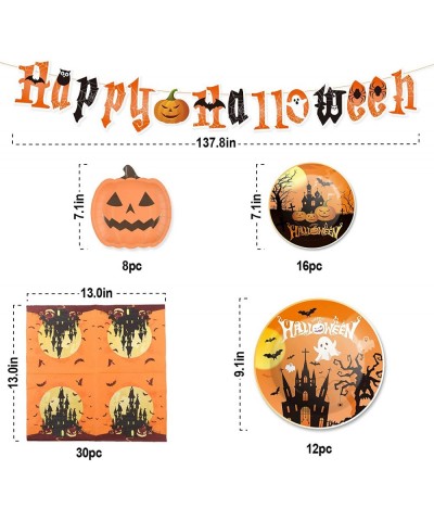 Halloween Party Supplies Tableware Set - Plates Napkins Banner - Happy Halloween Pumpkin Castle Theme Decorations for Kids Ho...