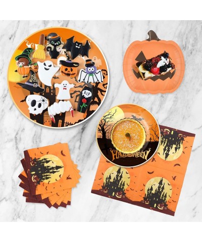 Halloween Party Supplies Tableware Set - Plates Napkins Banner - Happy Halloween Pumpkin Castle Theme Decorations for Kids Ho...