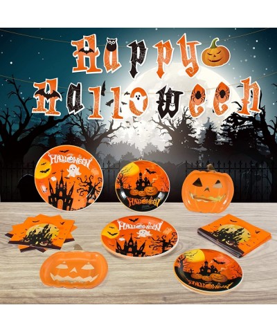 Halloween Party Supplies Tableware Set - Plates Napkins Banner - Happy Halloween Pumpkin Castle Theme Decorations for Kids Ho...