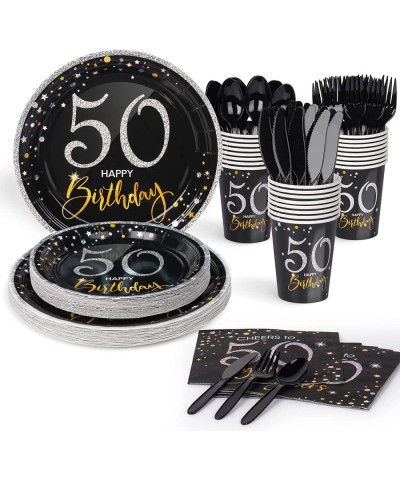 50th Birthday Plates and Napkins Serves 24 50th Birthday Decorations for Men or Women Cups Knives Forks Spoons Included Total...