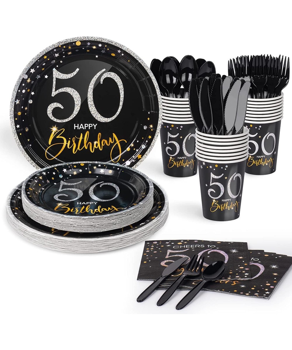 50th Birthday Plates and Napkins Serves 24 50th Birthday Decorations for Men or Women Cups Knives Forks Spoons Included Total...