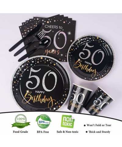 50th Birthday Plates and Napkins Serves 24 50th Birthday Decorations for Men or Women Cups Knives Forks Spoons Included Total...