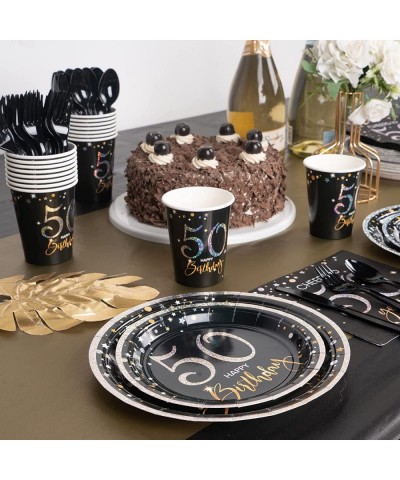 50th Birthday Plates and Napkins Serves 24 50th Birthday Decorations for Men or Women Cups Knives Forks Spoons Included Total...