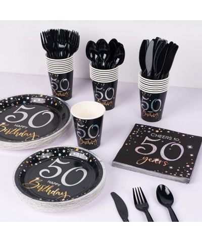 50th Birthday Plates and Napkins Serves 24 50th Birthday Decorations for Men or Women Cups Knives Forks Spoons Included Total...