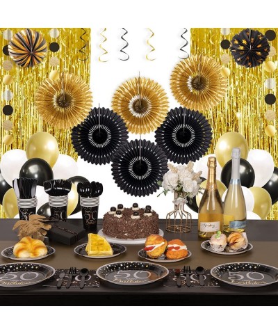 50th Birthday Plates and Napkins Serves 24 50th Birthday Decorations for Men or Women Cups Knives Forks Spoons Included Total...