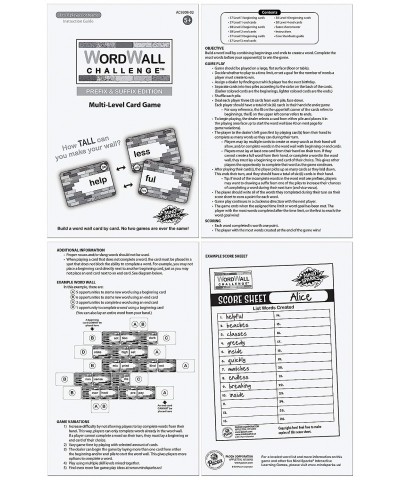 WordWall Challenge Card Game Prefixes & Suffixes 3-1/2" x 2-1/2" 300 Cards $20.85 Educational Flash Cards