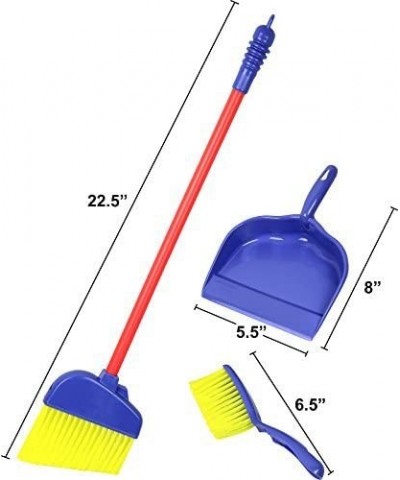 Click N’ Play Kids Play Cleaning Set Broomstick Dustpan and Brush Pretend Play House Cleaning Toys for Toddlers & Kids (3 Pie...