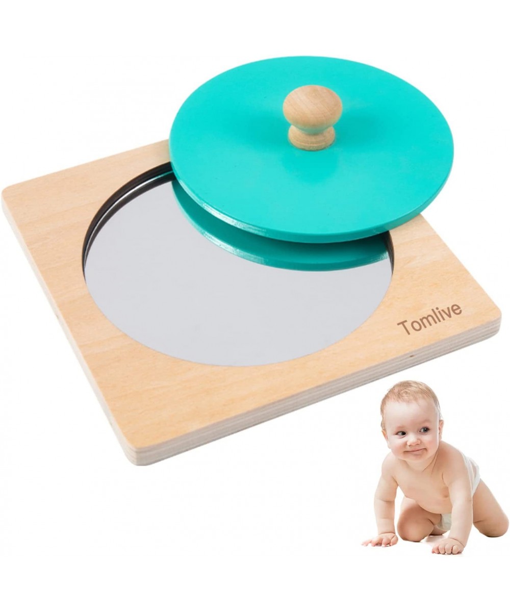 Baby Tummy Time Mirror Montessori Toys for Babies 0-6-12 Months Wooden Peekaboo Knob Puzzle Sensory Development Toys for Infa...