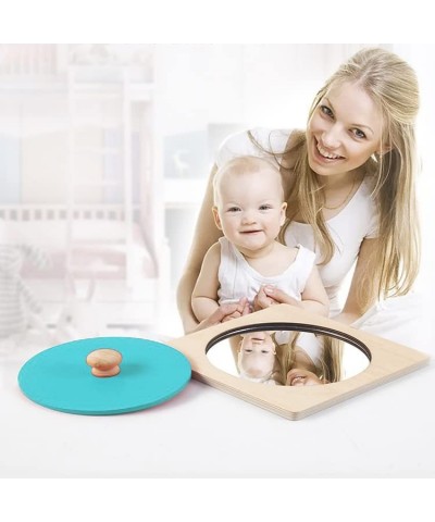 Baby Tummy Time Mirror Montessori Toys for Babies 0-6-12 Months Wooden Peekaboo Knob Puzzle Sensory Development Toys for Infa...