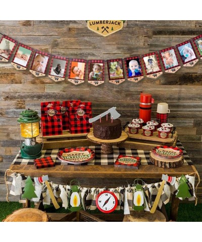 Lumberjack First Birthday Photo Banner Baby Monthly Photo Prop Buffalo Plaid Camping Bunting Garland Woodland Party Decor $19...