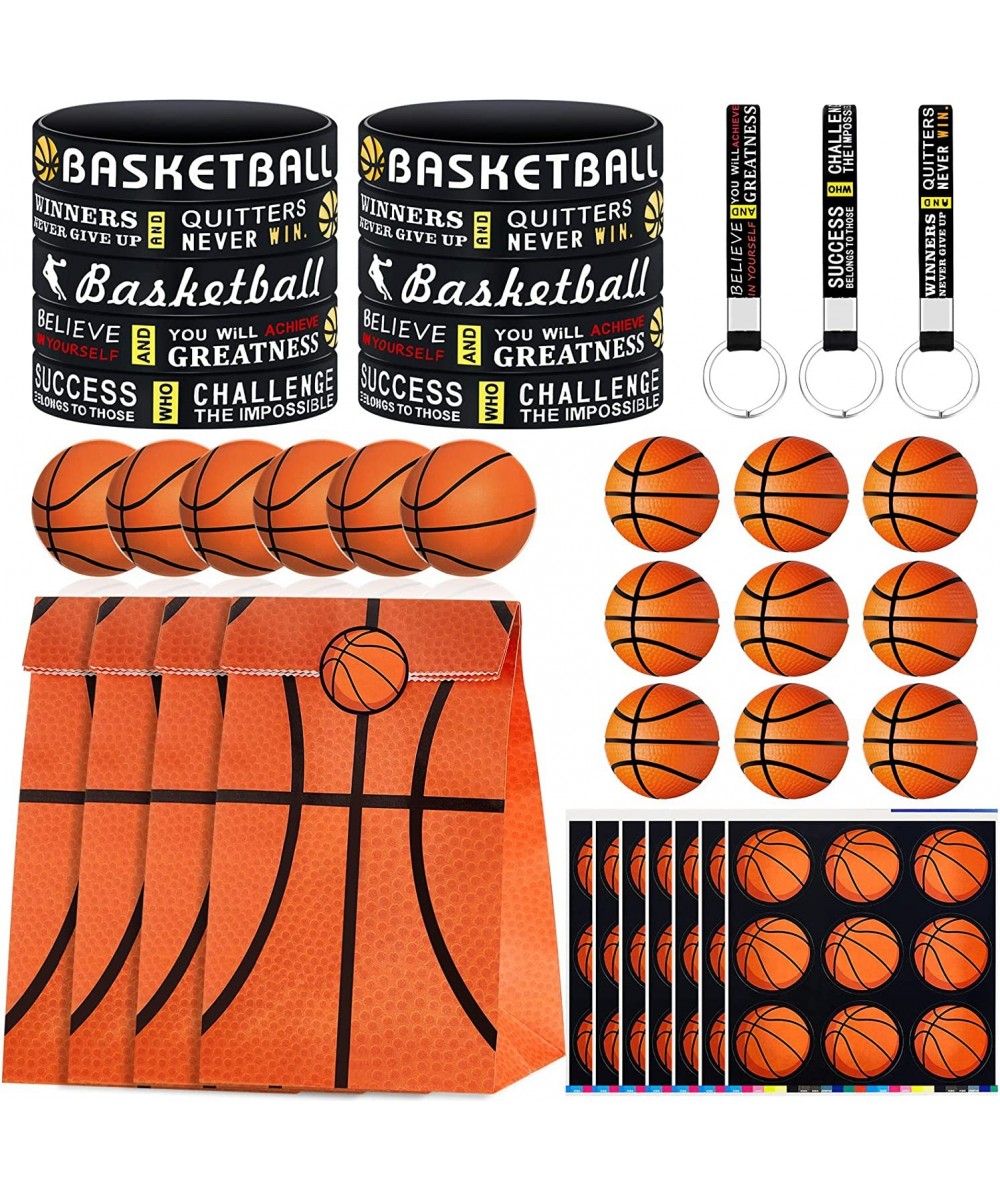 84 Pcs Basketball Party Favors Include 14 Basketball Silicone Bracelets 14 Squishy Stress Balls 14 Keychains with Quotes 14 P...