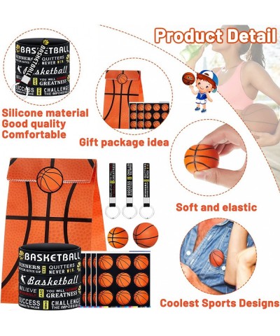 84 Pcs Basketball Party Favors Include 14 Basketball Silicone Bracelets 14 Squishy Stress Balls 14 Keychains with Quotes 14 P...