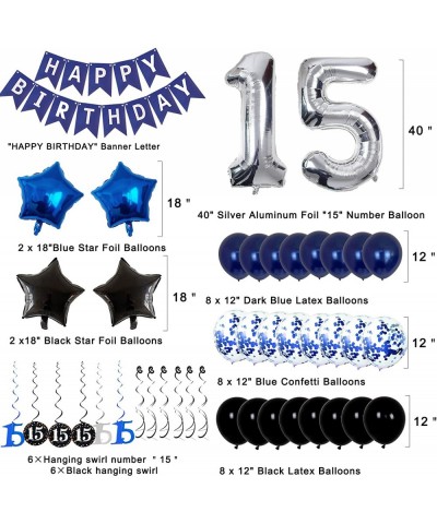 15th Birthday Decorations for Boys Girls - Navy Blue Birthday Decorations For Teenager Kids Party Supplies Including HAPPY BI...