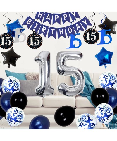 15th Birthday Decorations for Boys Girls - Navy Blue Birthday Decorations For Teenager Kids Party Supplies Including HAPPY BI...