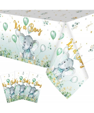 3 Pack Elephant Baby Shower Tablecloths Decorations Green Eucalyptus Leaf Table Cover Plastic Rectangle Table Cloth for Baby ...