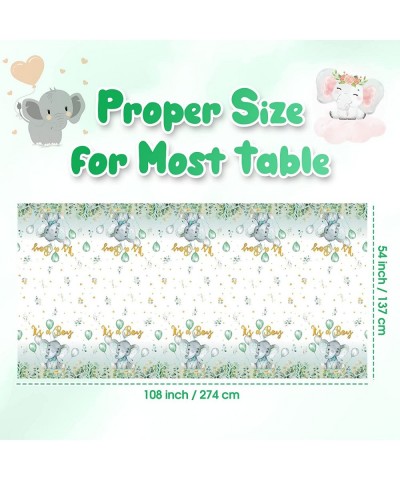 3 Pack Elephant Baby Shower Tablecloths Decorations Green Eucalyptus Leaf Table Cover Plastic Rectangle Table Cloth for Baby ...