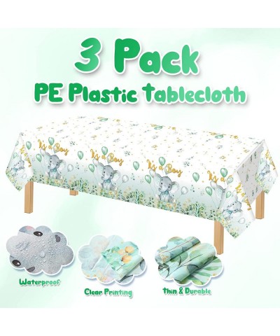 3 Pack Elephant Baby Shower Tablecloths Decorations Green Eucalyptus Leaf Table Cover Plastic Rectangle Table Cloth for Baby ...