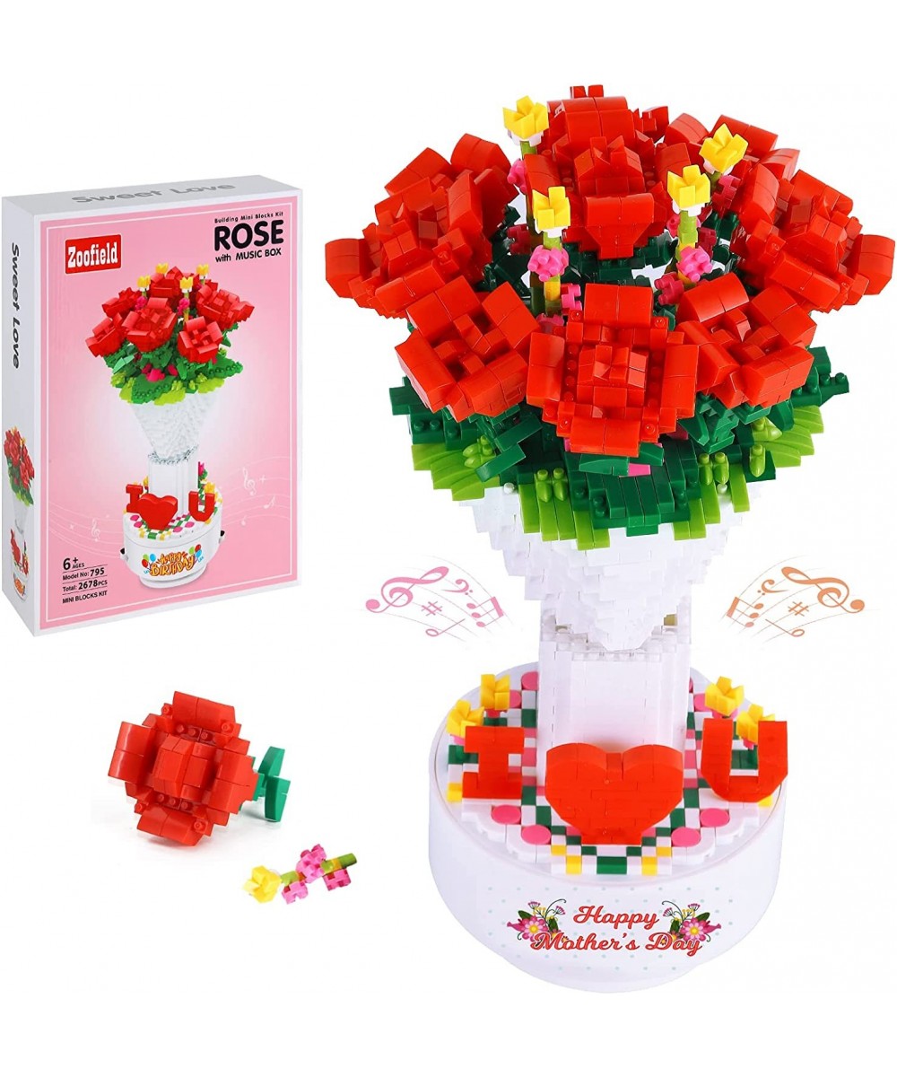 Flower Bouquet Building Kit Building Roses Bouquet with Music Box Creative Building Project for Adults Gifts for Mother’s Day...