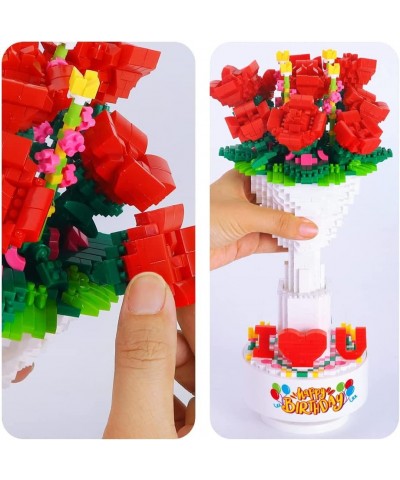 Flower Bouquet Building Kit Building Roses Bouquet with Music Box Creative Building Project for Adults Gifts for Mother’s Day...