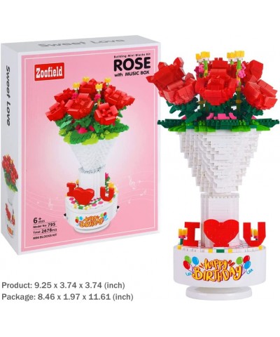 Flower Bouquet Building Kit Building Roses Bouquet with Music Box Creative Building Project for Adults Gifts for Mother’s Day...