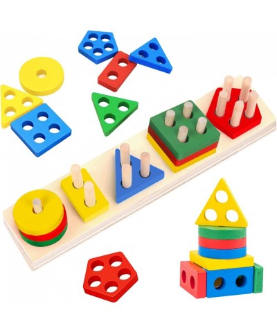 Montessori Toys for 1 2 3 Year Old Boys Girls Wooden Stacking & Sorting Board Educational Learning Toy Shape Color Recognitio...