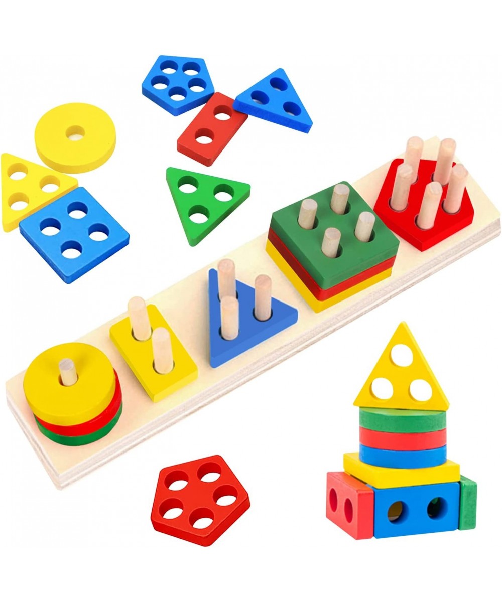 Montessori Toys for 1 2 3 Year Old Boys Girls Wooden Stacking & Sorting Board Educational Learning Toy Shape Color Recognitio...