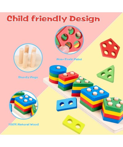 Montessori Toys for 1 2 3 Year Old Boys Girls Wooden Stacking & Sorting Board Educational Learning Toy Shape Color Recognitio...