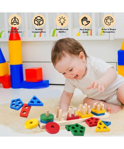 Montessori Toys for 1 2 3 Year Old Boys Girls Wooden Stacking & Sorting Board Educational Learning Toy Shape Color Recognitio...