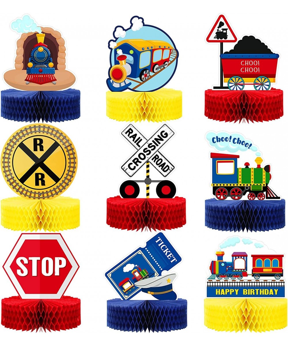 9 Pcs Railroad Train Crossing Theme Honeycomb Centerpieces Party Decorations Railway Train Centerpiece Decoration Birthday Ra...