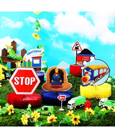 9 Pcs Railroad Train Crossing Theme Honeycomb Centerpieces Party Decorations Railway Train Centerpiece Decoration Birthday Ra...