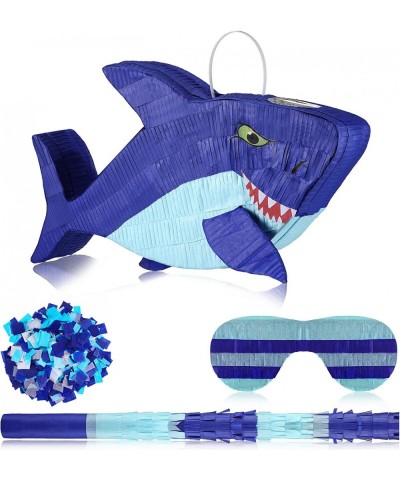 15.7 Inch Shark Party Pinata Small Mexican Pinata with Blindfold and Bat and Round Tissue Paper for Summer Decoration Photo P...