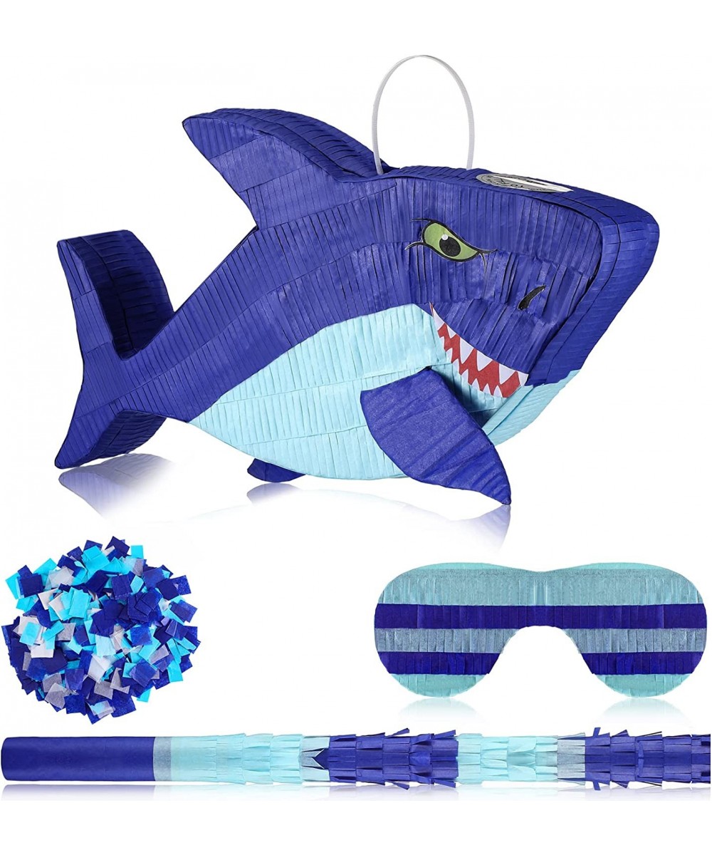 15.7 Inch Shark Party Pinata Small Mexican Pinata with Blindfold and Bat and Round Tissue Paper for Summer Decoration Photo P...