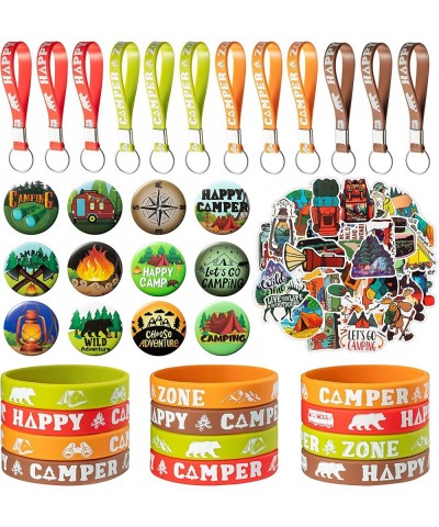 84Pcs Camping Party Favors Kit Happy Camper Party Gifts Include Silicone Bracelets Stickers Keychain Badge for Kids Camping A...