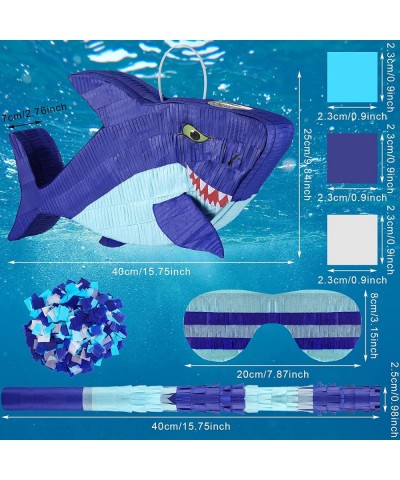 15.7 Inch Shark Party Pinata Small Mexican Pinata with Blindfold and Bat and Round Tissue Paper for Summer Decoration Photo P...