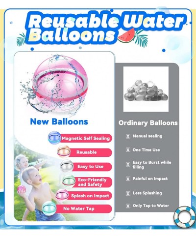 Reusable Water Balloons Self Sealing Quick Fill Latex Free Silicone Magnetic Refillable Water Balloons for Kids Summer Outdoo...