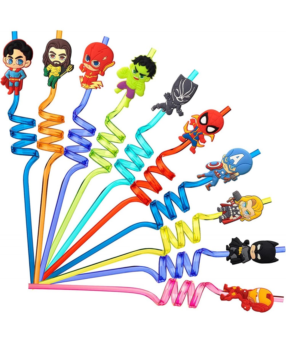 25Pcs Superhero Party Favors Reusable Drinking Straws 10 Designs Cartoon Themed Birthday Party Supplies with 2 Cleaning Brush...