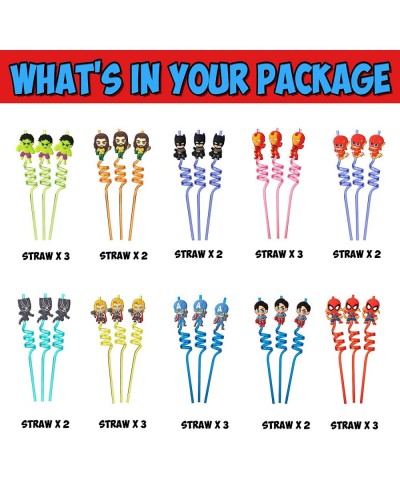 25Pcs Superhero Party Favors Reusable Drinking Straws 10 Designs Cartoon Themed Birthday Party Supplies with 2 Cleaning Brush...