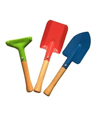 Garden Tools 3-Piece Set Metal Kiddie Trowel Rake & Shovel with Sturdy Wooden Handle Children Beach Sandbox Toy Safe Mini Gar...