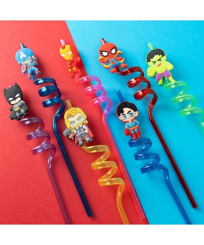 25Pcs Superhero Party Favors Reusable Drinking Straws 10 Designs Cartoon Themed Birthday Party Supplies with 2 Cleaning Brush...