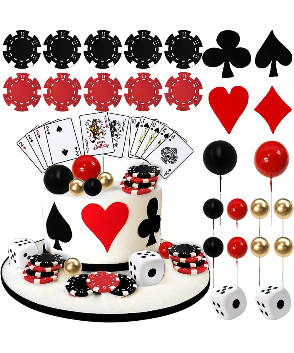 29PCS Casino Cake Decoration Dice Poker Chips Cupcake Cake Topper Set Ball Cake Topper Playing Card Game Theme Picks for Las ...