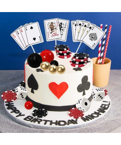 29PCS Casino Cake Decoration Dice Poker Chips Cupcake Cake Topper Set Ball Cake Topper Playing Card Game Theme Picks for Las ...