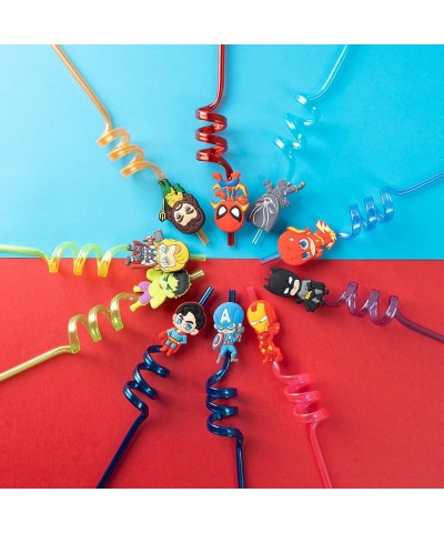 25Pcs Superhero Party Favors Reusable Drinking Straws 10 Designs Cartoon Themed Birthday Party Supplies with 2 Cleaning Brush...