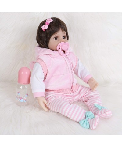 Reborn Baby Doll Realistic Silicone Vinyl Baby Pink Vest Girl 16 inch Weighted Soft Body Lifelike Doll Gift Set for Ages 3+(P...