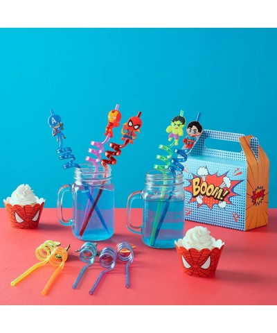 25Pcs Superhero Party Favors Reusable Drinking Straws 10 Designs Cartoon Themed Birthday Party Supplies with 2 Cleaning Brush...